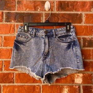 BDG Womens 26 Bree High Rise Blue Acid Wash Cut Off Cheeky Jeans Shorts